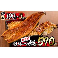 日ノ本一の鰻の蒲焼き＜大＞3尾セット(計570g以上) b8-022