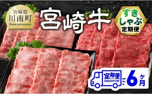 [6ヶ月定期便]宮崎牛すきしゃぶ定期便 全6回[ 肉 牛肉 国産 宮崎県産 宮崎牛 黒毛和牛 和牛 しゃぶしゃぶ 焼しゃぶ すき焼き 4等級 A4ランク 肩ロース ウデ モモ ] [E11131t6]