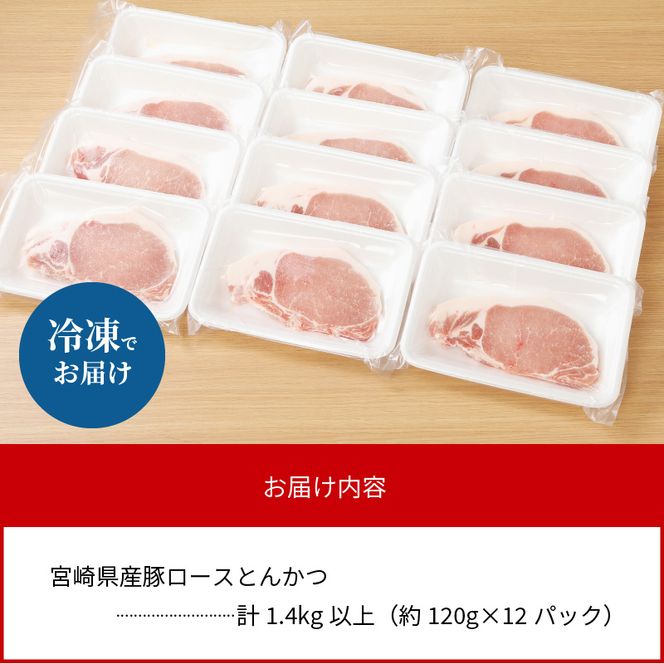 〈数量限定・個包装で便利〉宮崎県産豚ロースとんかつ用　120g×12パック　計1.4kg以上　N124-ZA077