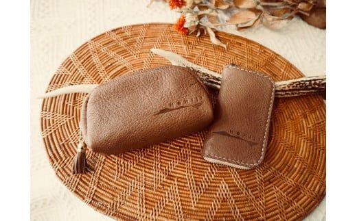 大槌ジビエレザーのキーケース＆ポーチ（黒・濃茶・グリーン）【0tsuchi00674】