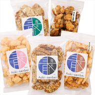 青木煎餅 専門店の「揚げおかき」セット5種 そこらへんの草セット｜そこらへんの草(バジル) 新生姜 角三のめんつゆ 青のり 一味唐辛子 専門店の揚げおかき [0623] 