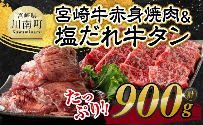 宮崎牛赤身焼肉＆塩だれ牛タン　計900g 【 肉 宮崎牛 赤身 牛肉 牛たん たん 厚切り 塩ダレ 塩だれ タン 味付き BBQ 焼肉 焼き肉 焼くだけ おかず 簡単調理 】[E11147]