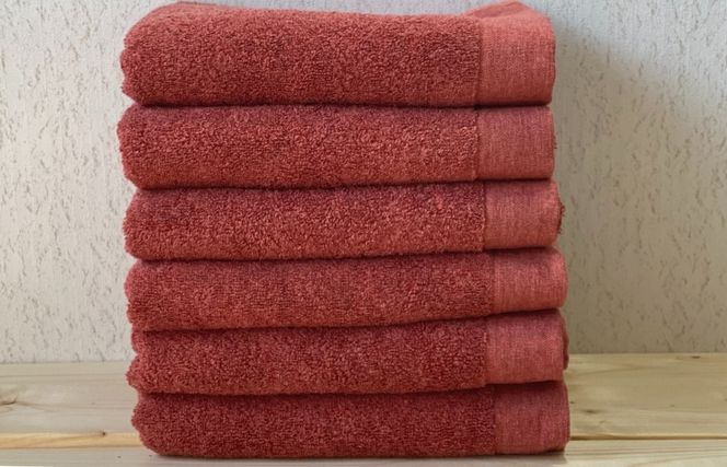 020C147 コットンＷ フェイスタオル 6枚（レッドブラウン）【泉州こだわりタオル】【泉州タオル 国産 吸水 普段使い 無地 シンプル 日用品 家族 ファミリー】