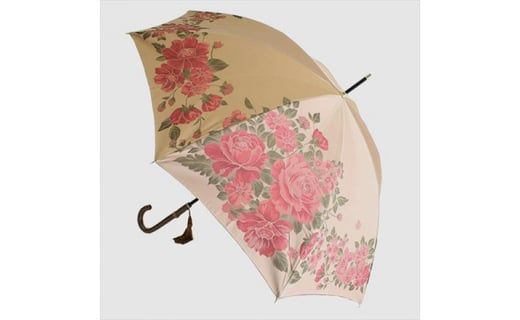 槙田商店【晴雨兼用】長傘 ”絵おり” 大バラ：ベージュ FAA5070