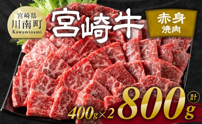 宮崎牛赤身焼肉 800g (400g×2)[肉 牛肉 国産 宮崎県産 宮崎牛 黒毛和牛 和牛 焼肉 BBQ 4等級 A4ランク ウデ モモ E11120]