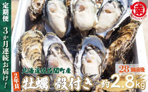 【先行予約】カキ 殻付き 2年貝 約2.8kg（28個前後） 佐呂間産 ［3回定期便］（2024年10月中旬より発送） SRMA004