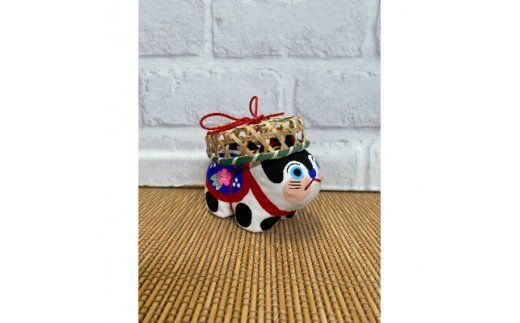 AW003-1 ざるかぶり犬張子(中)　手作り張子人形