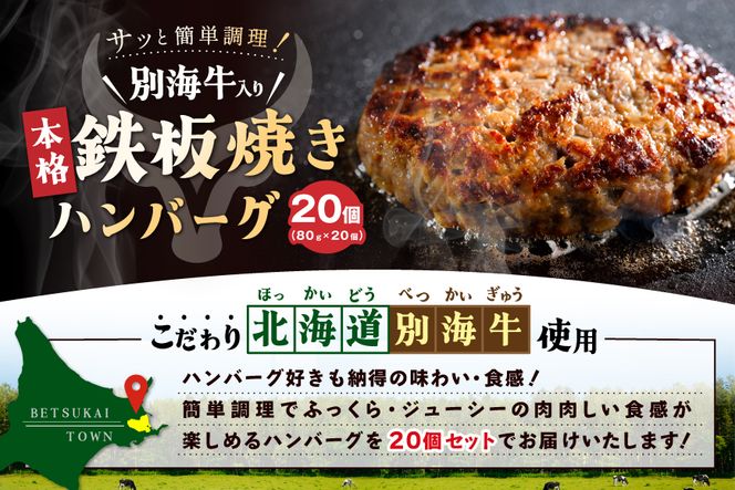 北海道 別海町 産 牛 入り 合挽 ハンバーグ （80g×20個） 【NB000JA00】