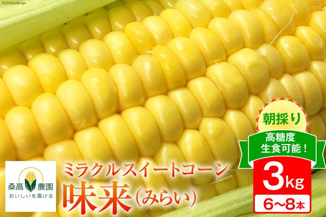 【期間限定発送】【糖度平均18度以上】とうもろこし 朝どれミラクルスイートコーン「味来」3kg箱 6～8本 [桑高農園 静岡県 吉田町 22424255] コーン トウモロコシ スイートコーン 朝採り 朝採れ 甘い