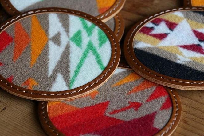 本革レザーコースターｘPENDLETON　【Tucson Khaki】2個セット　Z104VC03