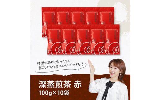 宮崎県産茶　深蒸煎茶（赤）100ｇ10袋セット 【 宮崎県産 川南町産 茶 お茶 国産茶 】[C08701]
