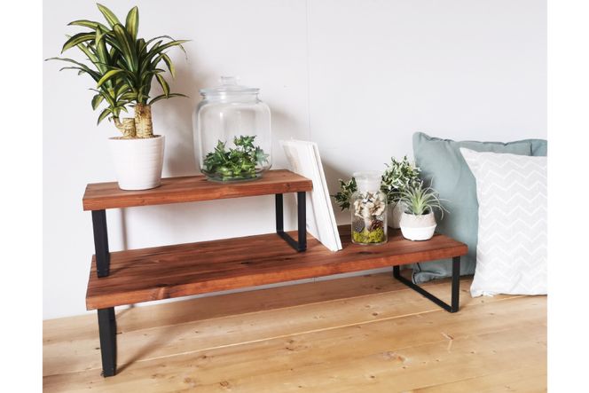 棚 無垢材とアイアンのシェルフ 幅広タイプ M47cm ブラウン 約横47cm×高16cm×奥行28cm 完成品 [新星金属製作所 大阪府 守口市 20940873] 家具 インテリア シェルフ 植物置き 靴棚