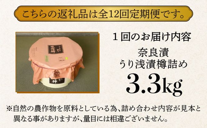 【先行予約】【全12回定期便】【明治神宮ご奉献品】奈良漬 「琥珀漬」 うり浅漬 樽詰め 3.3kg《築上町》【有限会社奈良漬さろん安部】[ABAE057]
