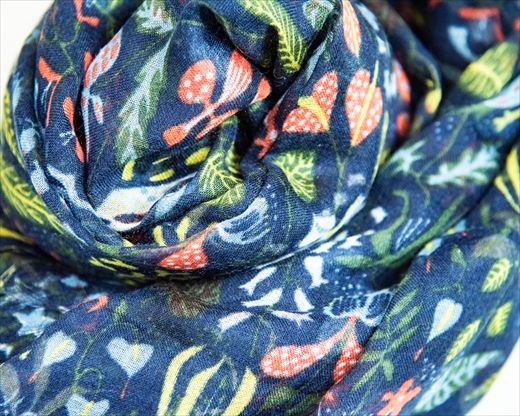 シルク×カシミアストール「ハーバリウム」ネイビー[スティグリンドベリ
