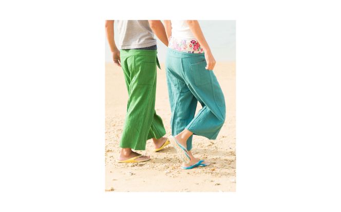 【nunu】琉球タイパンツ・紅型柄 〇 沖縄県 読谷村 涼しげ おしゃれ ユニセックス 染物 リラックス 綿麻 肌に優しい