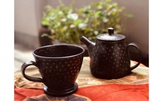 南陶窯】コーヒードリッパーセット【灰釉・ドット】（沖縄県読谷
