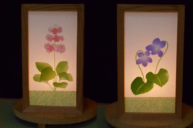 050F079 正絹着物生地で作ったおしゃれな行灯（あんどん） 四季の花