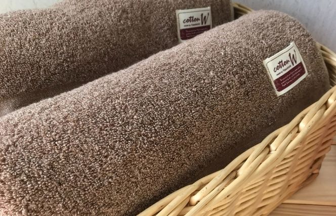 020C149 コットンＷ バスタオル 2枚（ブラウン）【泉州こだわりタオル】【泉州タオル 国産 吸水 普段使い 無地 シンプル 日用品 家族 ファミリー】