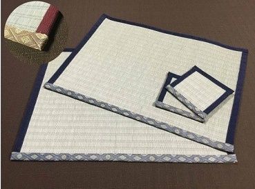 【ゴシゴシ洗える！？】畳ランチョンマット、テーブルランナーセット　カラー：青紋＋青