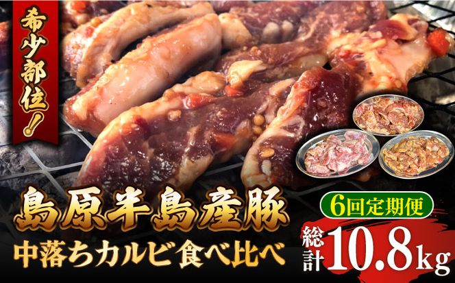 【6回 定期便】希少部位！島原半島産豚 中落ちカルビ 食べ比べセット 総計10.8kg / 豚 豚肉 カルビ / 南島原市 / はなぶさ [SCN130]