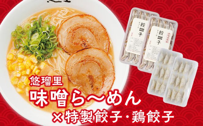 悠瑠里味噌ら～めん4食セット×悠瑠里特製餃子2P×鶏餃子2P_M293-018