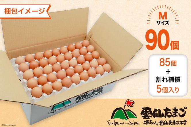 BI027 たっぷり！ 雲仙たまごMサイズ 90個(85個＋割れ補償5個入り) [ 卵 たまご 生卵 鶏卵 赤卵 玉子 新鮮 塚ちゃん雲仙たまご村 長崎県 島原市 ]