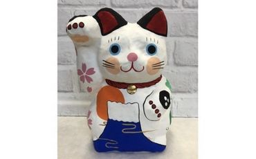 AW009 縁起富士招き猫　手作り張子人形