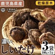 濃い椎茸(3袋・計300g) 国産 しいたけ シイタケ きのこ キノコ セット 個包装 乾燥原木 真空パック【三笠えのき茸生産組合】a-12-223-z