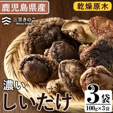 濃い椎茸(3袋・計300g) 国産 しいたけ シイタケ きのこ キノコ セット 個包装 乾燥原木 真空パック【三笠えのき茸生産組合】a-12-223