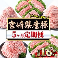 【定期便・全5回(連続)】数量限定！宮崎県産豚定期便(総量16kg超・5ヶ月連続)豚肉 ロース バラ モモ スライス 小間切れ 小分け 生姜焼き しゃぶしゃぶ 冷凍 国産【MF-61】【エムファーム】