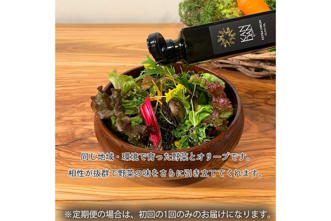 【年4回定期便】春夏秋冬自然栽培野菜KANDANオリーブオイル180gセット　2～3人用　DZ00020