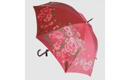 槙田商店【晴雨兼用】長傘 ”絵おり” 大バラ：エンジ FAA5069