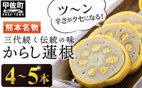 【3代続く伝統の味】ピリッとうまか！熊本からし蓮根（4本～5本）- からし蓮根 辛子蓮根 熊本名物 冷蔵 惣菜 おつまみ 手作り 人気 老舗 伝統 熊本県 甲佐町