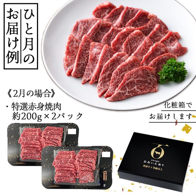 ＜定期便・全4回)＞おおいた和牛 低温熟成 赤身 焼肉 お楽しみ 定期便 (3ヶ月ごとにお届け) 国産 牛肉 肉 霜降り A4 和牛 ブランド牛 冷凍 大分県 佐伯市【DH245】【(株)ネクサ】