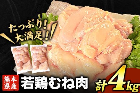 熊本県産 若鶏むね肉 約2kg×2袋 たっぷり大満足!計4kg![30日以内に出荷予定(土日祝除く)]---fn_ftrmune_r7_11000_4kg_30d---