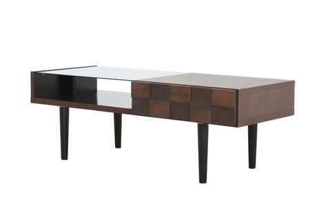 コルク リビングテーブル 【リビング センター ガラス テーブル 引出し付 収納 組立設置付 梱包材引き取り 家具 国産】(H062122)