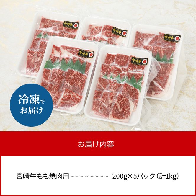 数量限定 便利 個包装 宮崎牛 もも 焼肉用 200g×5パック計1kg　N124-ZC043