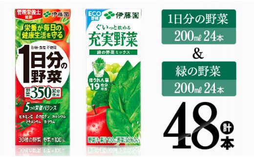 1日分の野菜&緑の野菜(紙パック)48本 [伊藤園 飲料類 野菜 緑黄色 野菜 ジュース セット 詰め合わせ 飲みもの] [E7357]