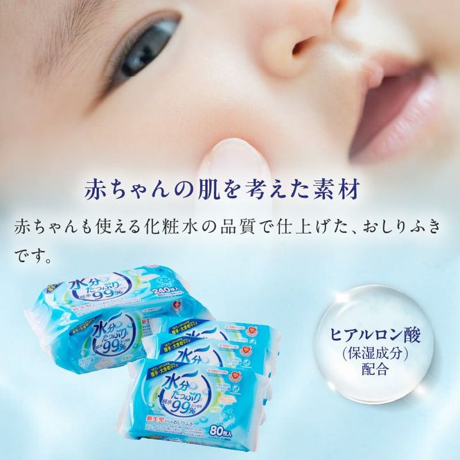 【2回定期便】水分たっぷり純水99％ おしりふき80枚入×3Ｐ×12セット（計72個） ウエットティッシュ ウェットティッシュ ウエットシート ウェットシート  [032T01-T]