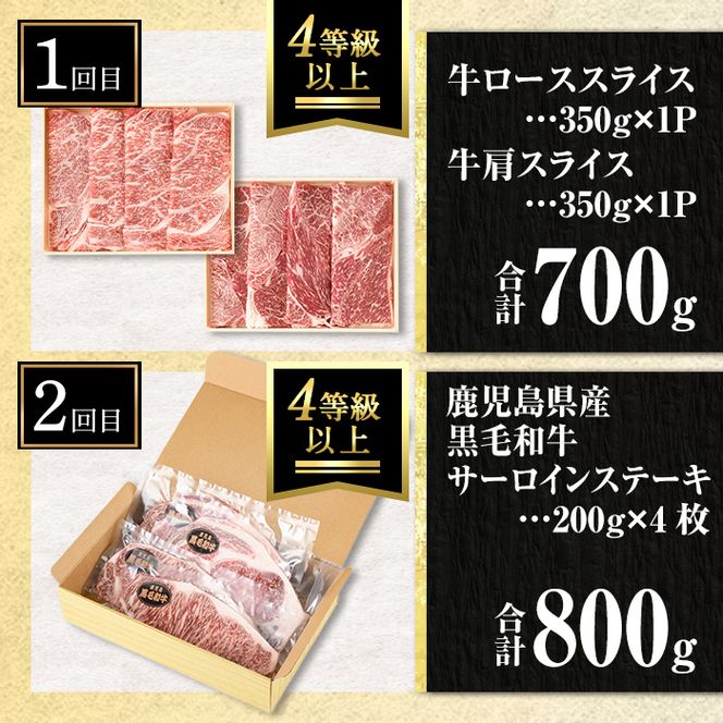 isa509 【定期便3回】贅沢牛肉定期便(合計2.5kg) 肉 牛肉 霜降り すきやき しゃぶしゃぶ 牛しゃぶ 冷凍 ロース カタロース 肩ロース食べ比べ サーロイン リブロース ステーキ BBQ 【サンキョーミート株式会社】