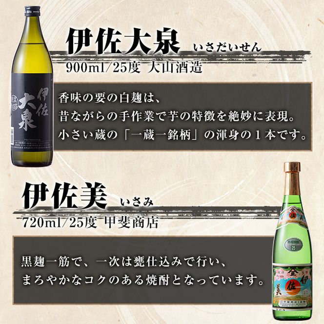 B5-03 伊佐焼酎小瓶飲み比べセット！伊佐錦、黒伊佐錦、伊佐美、伊佐舞、伊佐小町、伊佐大泉(伊佐美720ml、ほか900ml各1本・計6本) 伊佐の焼酎を飲み比べ【酒乃向原】