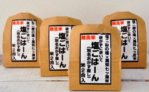 【四国一小さなまち】田野屋塩二郎の塩ごはーん　4袋セット（無洗米）