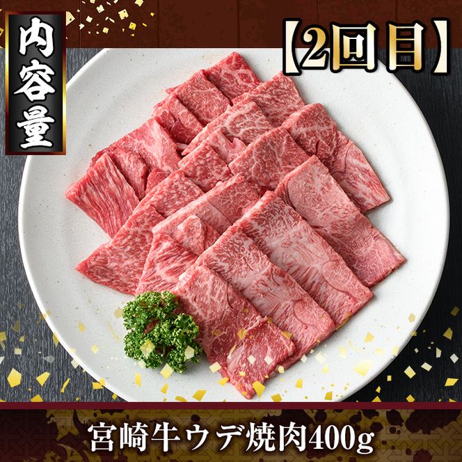 ＜定期便・全3回(連続)＞宮崎牛焼肉定期便(総量1.2kg) 牛肉 もも 肉  焼肉 肩ロース ウデ BBQ 精肉 お取り寄せ 黒毛和牛 ブランド和牛 冷凍 国産【R-83】【ミヤチク】