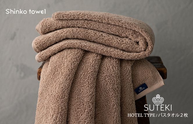 099H4258 SUTEKI バスタオル ブラウン 2枚【泉州タオル 国産 吸水 普段使い 無地 シンプル 日用品 家族 ファミリー】