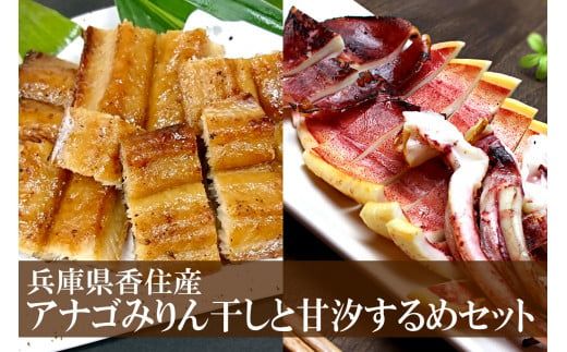 【アナゴみりん干し（450-500g）、一夜干しするめ（2～4枚）セット 冷凍】※発送目安：入金確認後、順次発送します。香住で水揚げされたアナゴとするめ。当店の人気商品で、酒のおつまみにはもってこいです。自然の旨みをたっぷり味わってください。絶妙の塩加減 大人気 ふるさと納税 送料無料 兵庫県 香美町 香住 酒肴 おつまみ イカ あなご 宿院商店 33-10