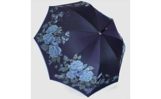 槙田商店【晴雨兼用】長傘 ”絵おり” 薔薇と葡萄 紺 FAA5073