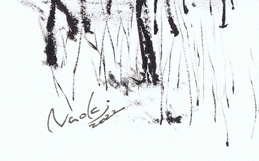 121-1263-62　北海道釧路町の大自然　墨と水彩絵具の絵画「原野に沈む夕日」１枚