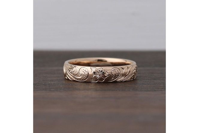 【O53-004】ハワイアンリング ピンクゴールド（波）