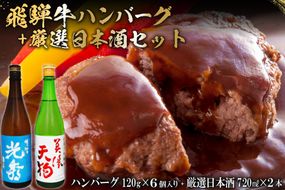 8-7　飛騨牛 ハンバーグ120g×6個入り　+　厳選日本酒720ml×2本【0026-069】