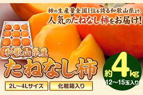 先行予約【秋の味覚】和歌山 産 の たねなし 柿 2L～4Lサイズ 約 4kg（化粧箱入り）厳選館《2026年10月上旬-11月上旬頃出荷》和歌山県 日高川町 柿 カキ かき ジューシー フルーツ たねなし---wshg_tmt253_10j11j_25_16000_4kg---